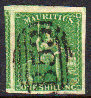 Mauritius 1859-6 SG35 1/- Yellow-Green Superb Used Cat £180