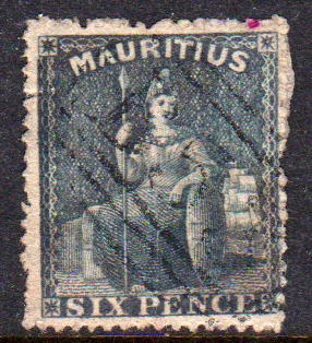 Mauritius 1862 SG54 6d Slate Intermediate Perf 14-16 FU Cat £120