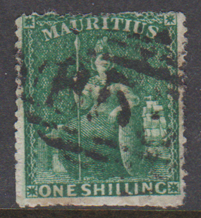 Mauritius 1862 SG55 1/- Deep Green Intermediate Perf 14-16 GU Cat £450