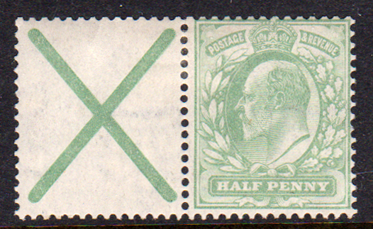 GB EDVII SG218a 1/2d Yellowish-Green with St Andrews Cross Label Mint Cat £175
