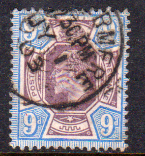 GB EDVII SG307 9d Dull Reddish-Purple & Blue Fine Used Cat £60